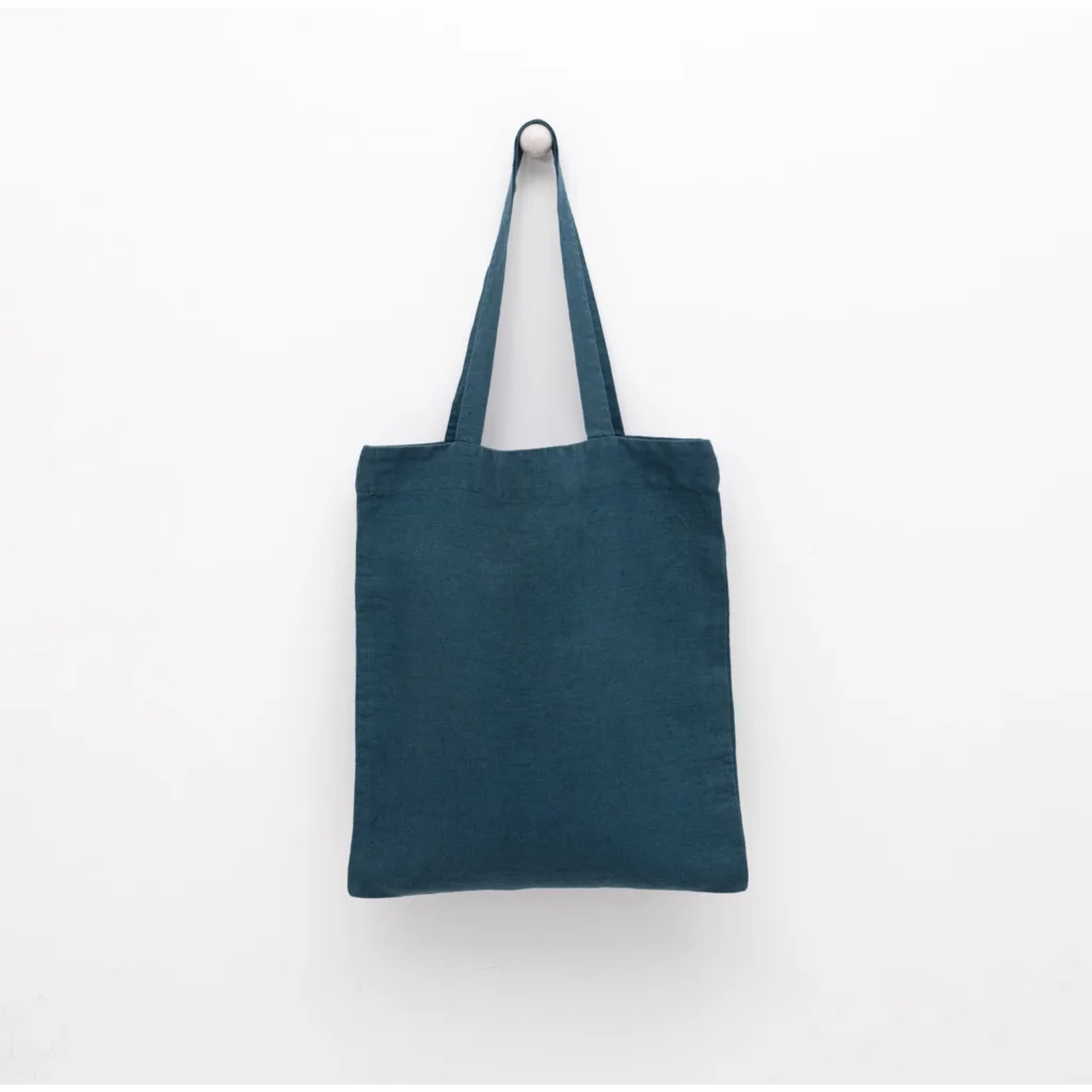 Leinen Einkaufstasche in Petrol Blau von Linen Tales Größe 38cm breit+ 42 cm lang