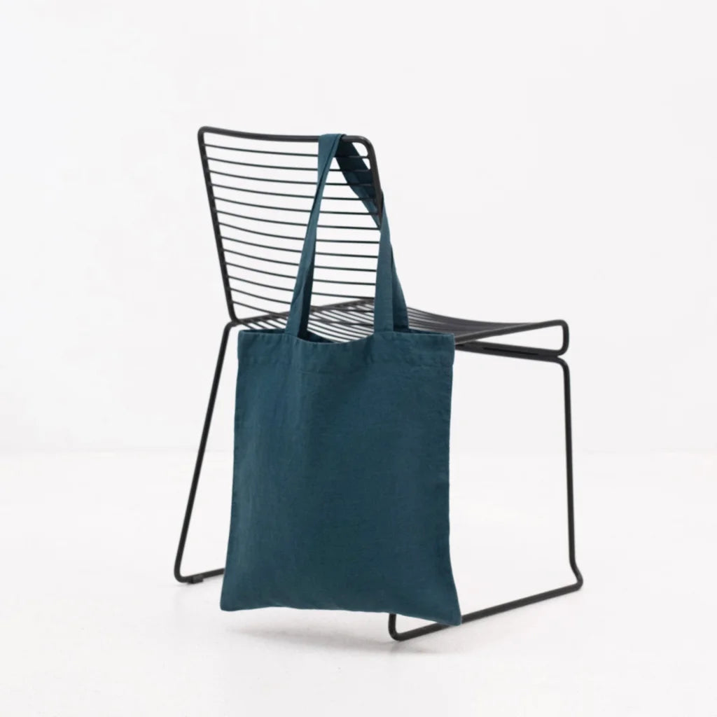 Leinen Einkaufstasche in Petrol Blau von Linen Tales Größe 38cm breit+ 42 cm lang
