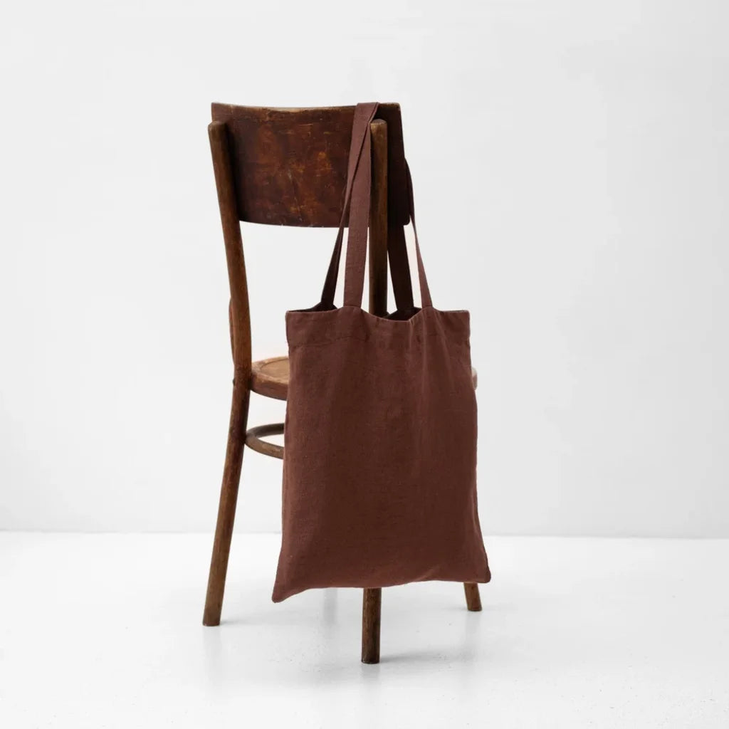 Leinen Einkaufstasche in Schokolade Braun von Linen Tales Größe 38 cm breit+ 42 cm lang