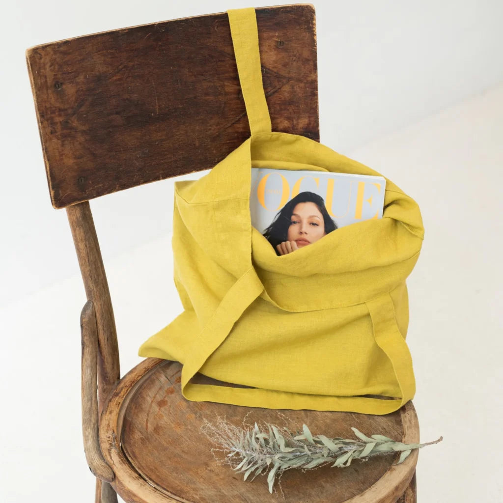 Leinen Einkaufstasche in Senfgelb Gelb von Linen Tales Größe 38cm breit+ 42 cm lang