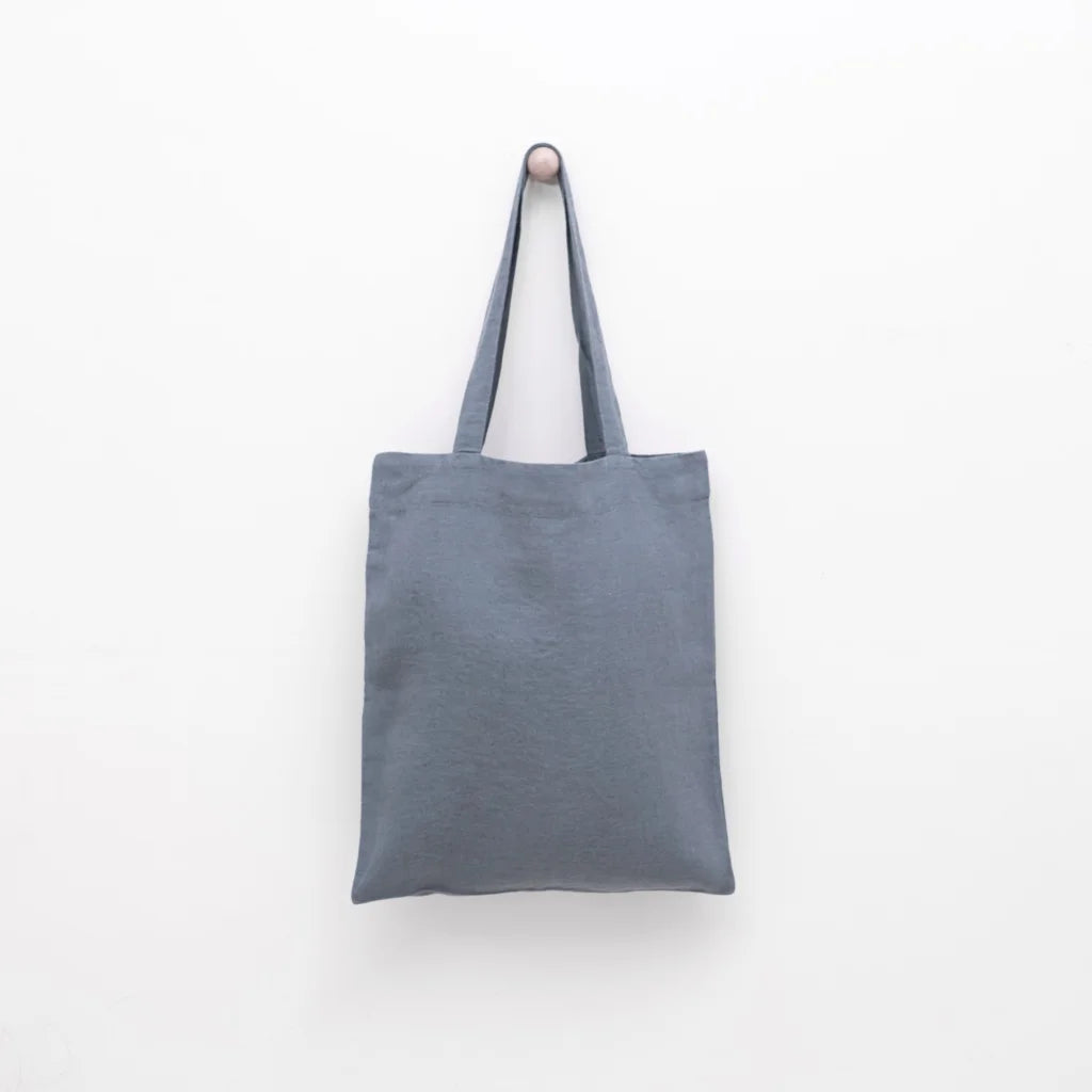 Leinen Einkaufstasche in Taubenblau Blau von Linen Tales Größe 38cm breit+ 42 cm lang