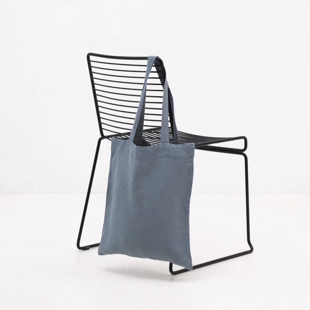 Leinen Einkaufstasche in Taubenblau Blau von Linen Tales Größe 38cm breit+ 42 cm lang