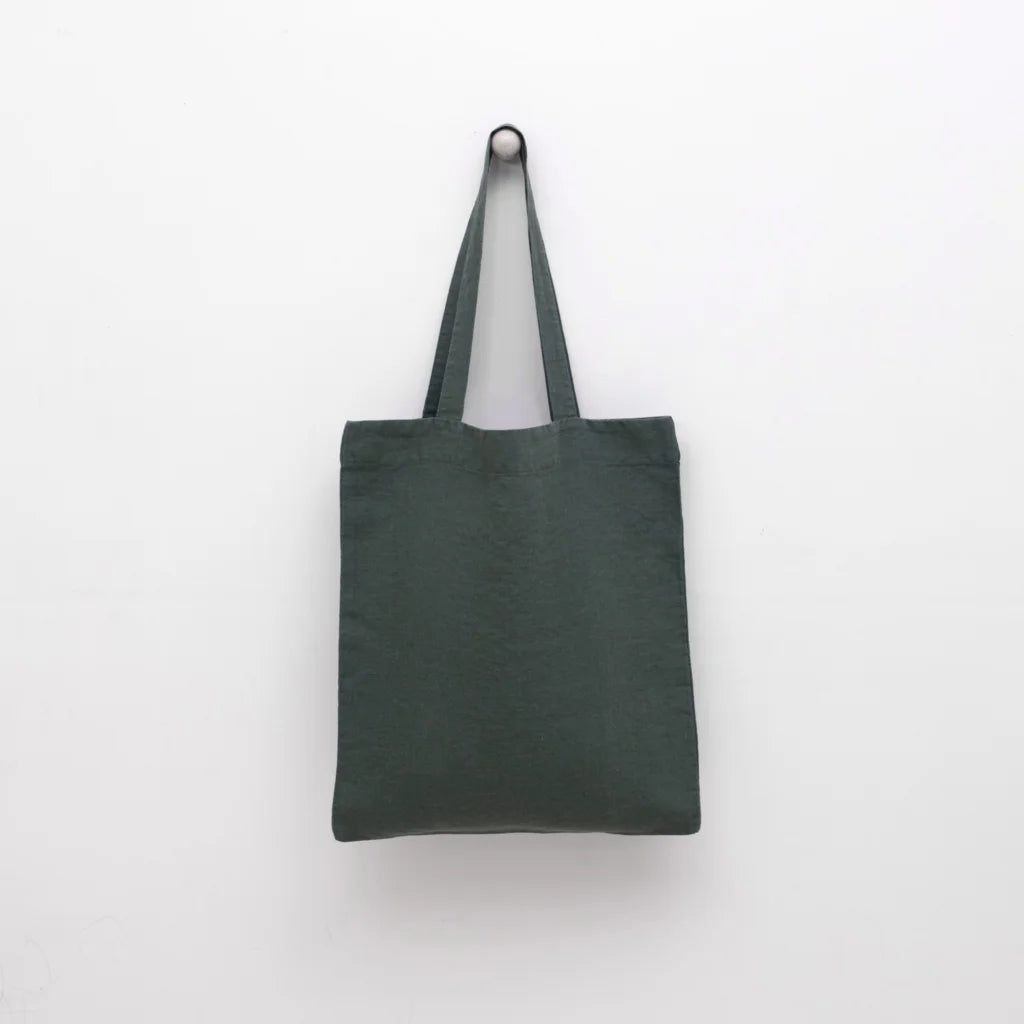 Leinen Einkaufstasche in Waldgrün Grün von Linen Tales Größe 38cm breit+ 42 cm lang