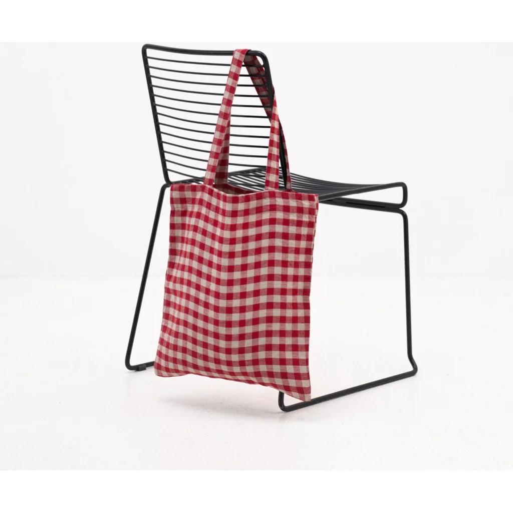 Leinen Einkaufstasche Karo in Rot+Beige Muster Karo von Linen Tales Größe 38 cm breit+ 42 cm lang