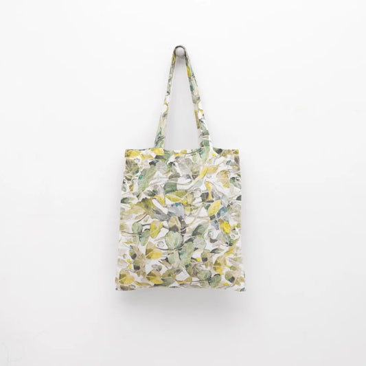 Leinen Einkaufstasche Lotusblätter in Weiß+Grün Muster Lotusblätter von Linen Tales Größe 38cm breit+ 42 cm lang