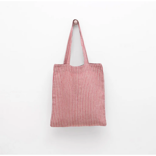 Leinen Einkaufstasche Streifen in Rot+Creme Muster Streifen von Linen Tales Größe 38 cm breit+ 42 cm lang