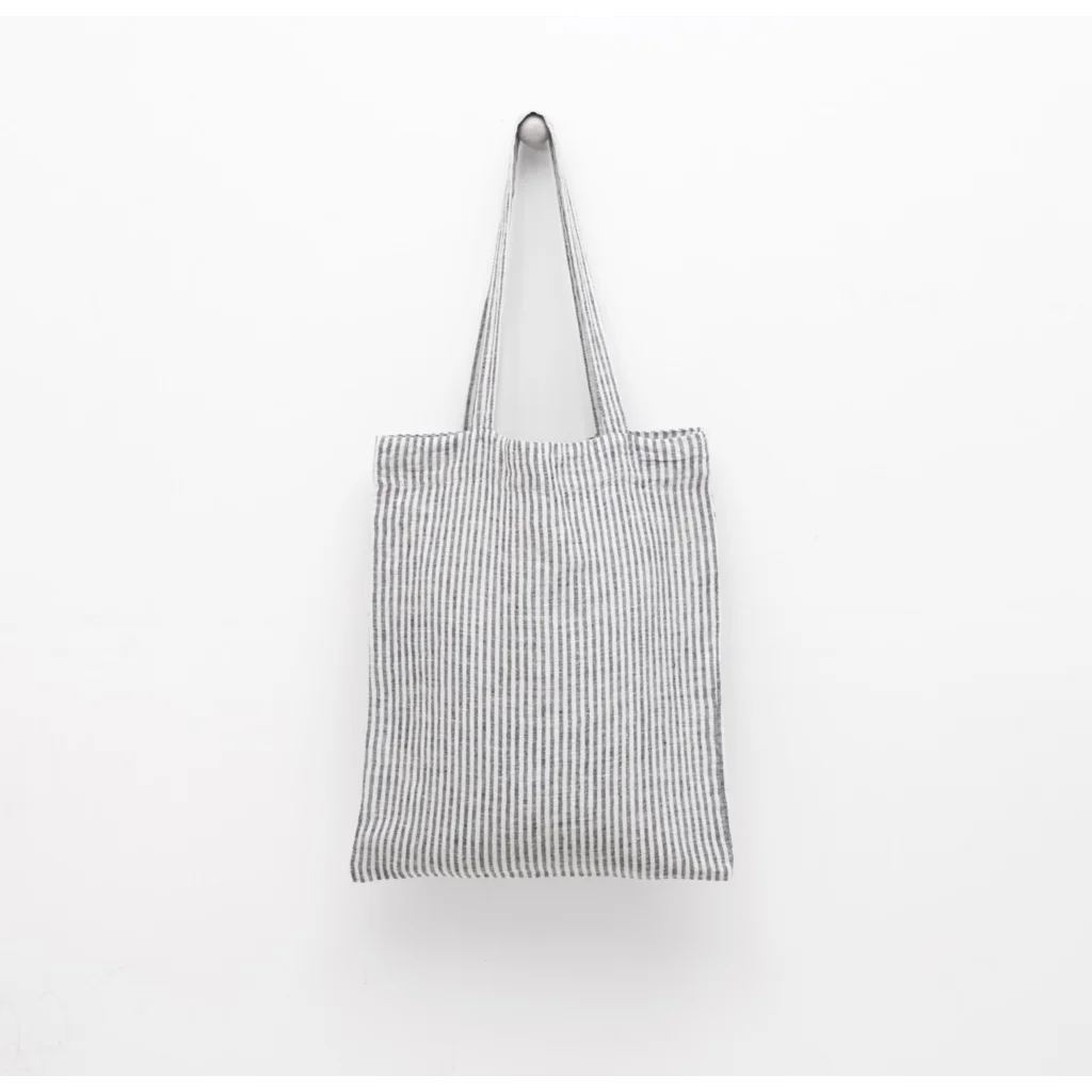 Leinen Einkaufstasche Streifen in Weiß+Anthrazit Weiß+Grau Muster Streifen von Linen Tales Größe 38 cm breit+ 42 cm lang