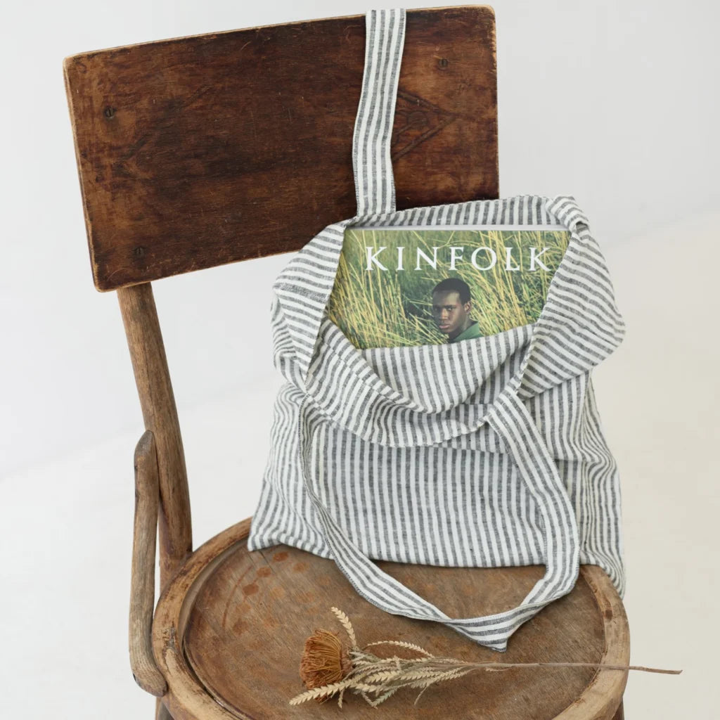 Leinen Einkaufstasche Streifen in Weiß+Anthrazit Weiß+Grau Muster Streifen von Linen Tales Größe 38 cm breit+ 42 cm lang