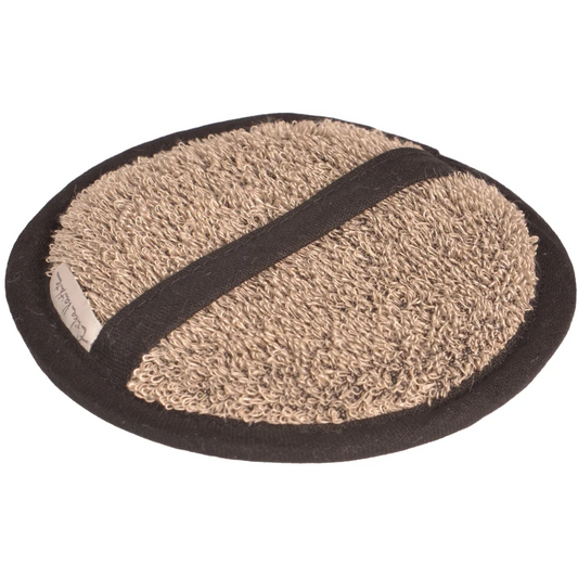 Leinen Frottier Waschpad in Beige+Schwarz von Erika Vaitkute Größe Ø 15 cm