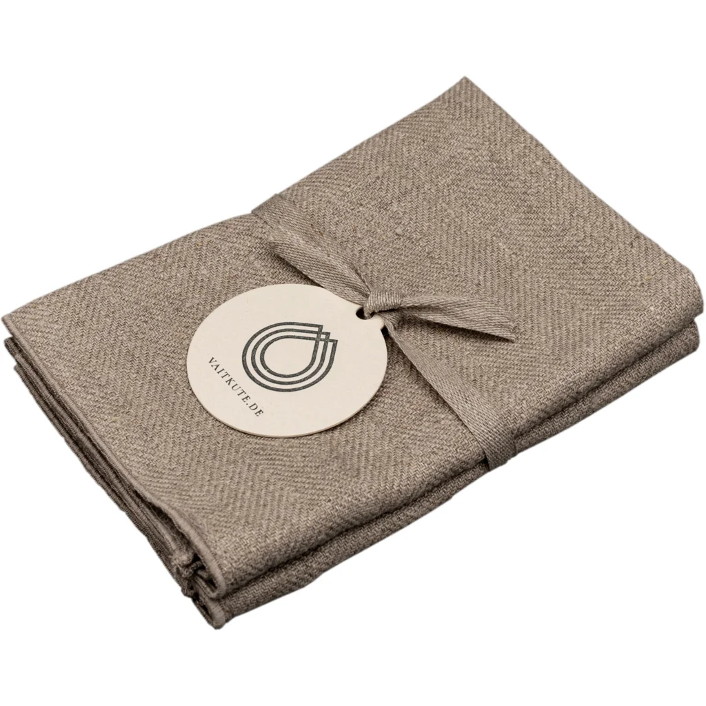 Leinen Gästetuch mit Fischgrät-Muster 2er-Pack in Beige+Beige von Erika Vaitkute Größe 35x45 cm