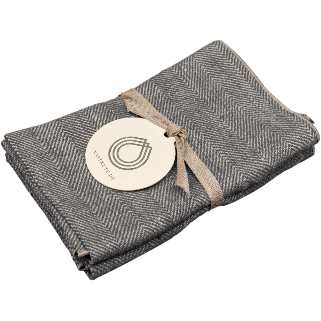 Leinen Gästetuch mit Fischgrät-Muster 2er-Pack in Grau+Beige Muster Fischgrät von Erika Vaitkute Größe 35x45 cm