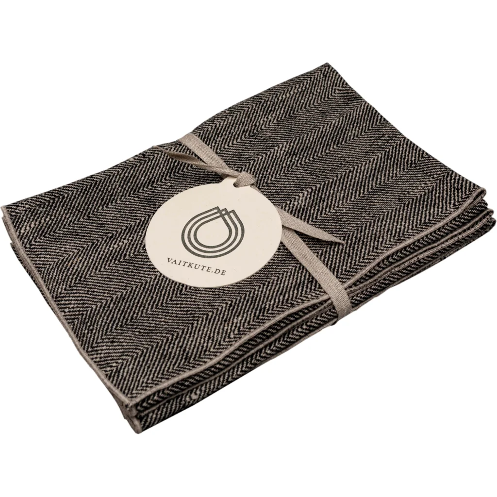 Leinen Gästetuch mit Fischgrät-Muster 2er-Pack in Schwarz+Beige Muster Fischgrät von Erika Vaitkute Größe 35x45 cm