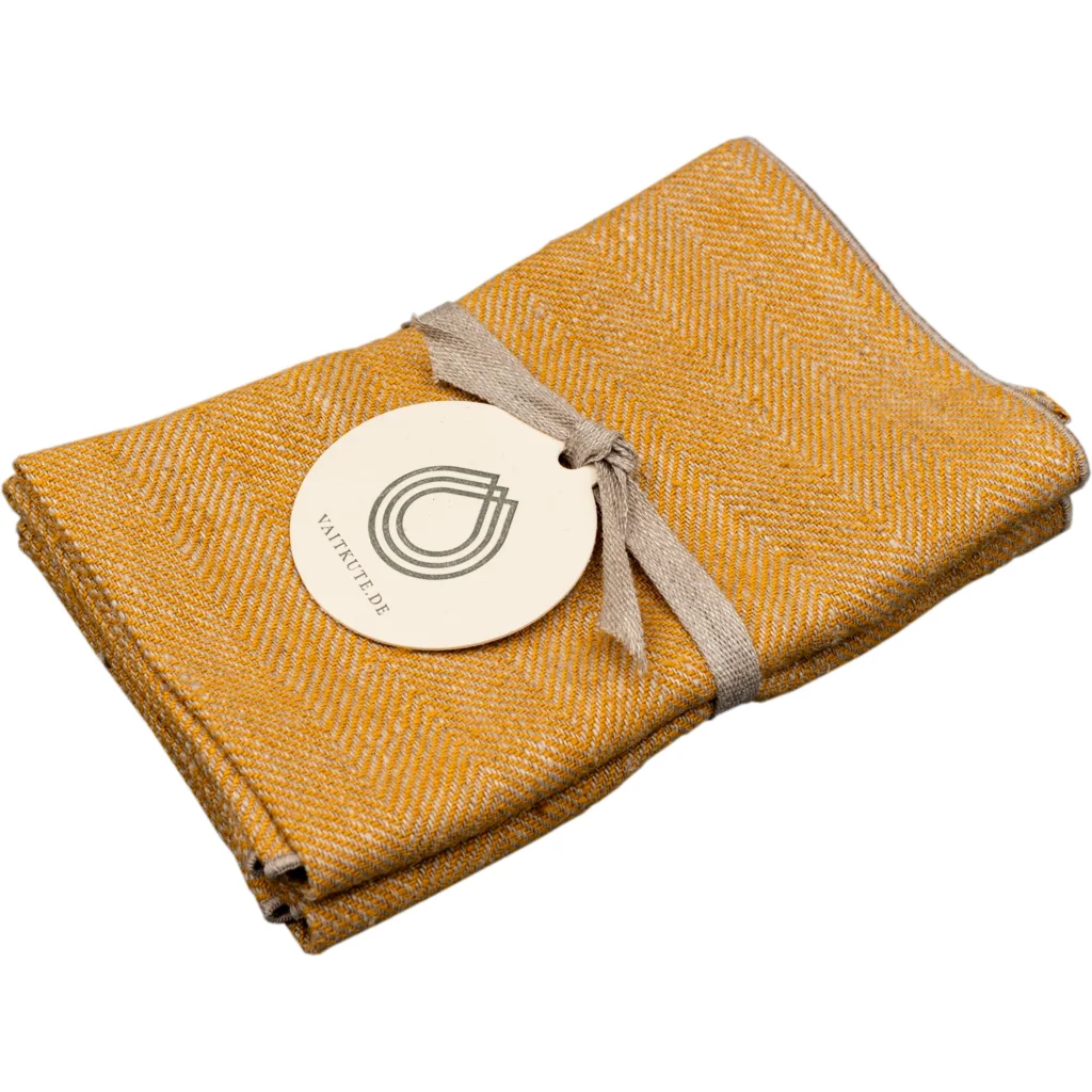 Leinen Gästetuch mit Fischgrät-Muster 2er-Pack in Senfgelb+Beige Gelb+Beige Muster Fischgrät von Erika Vaitkute Größe 35x45 cm