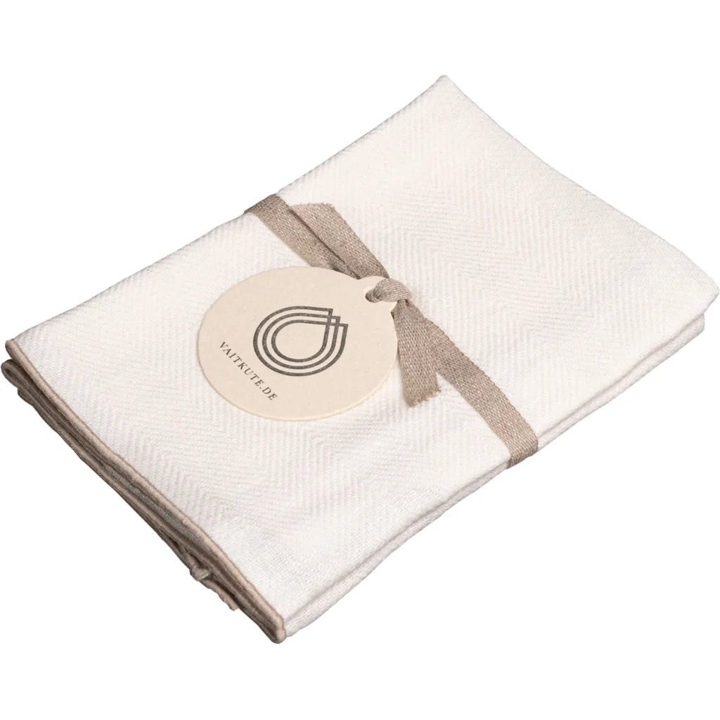 Leinen Gästetuch mit Fischgrät-Muster 2er-Pack in Weiß+Beige Muster Fischgrät von Erika Vaitkute Größe 35x45 cm