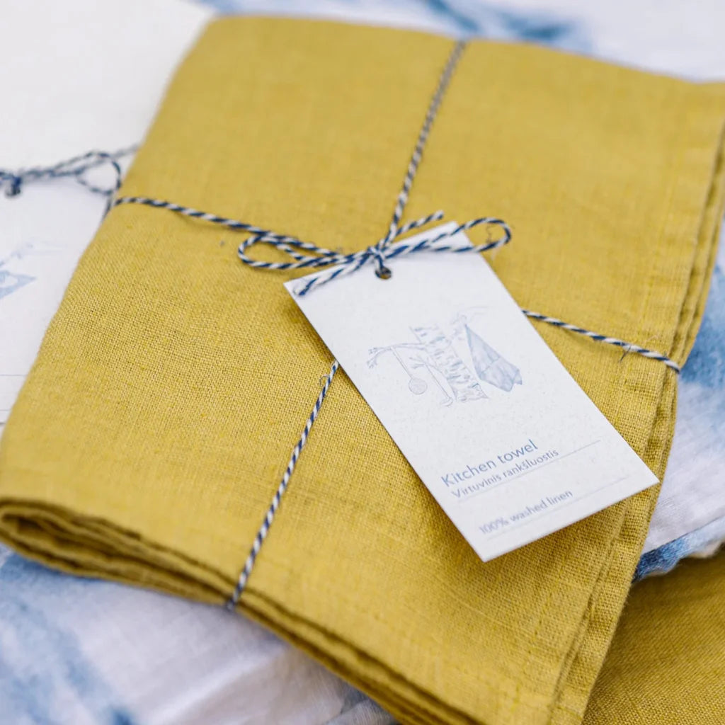 Leinen Geschirrtuch 2er-Pack in Senfgelb Gelb von Linen Tales Größe 45x65 cm