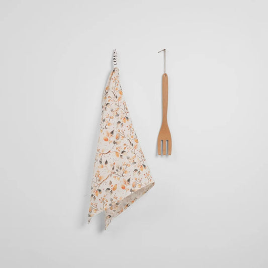 Leinen Geschirrtuch Blätter 2er-Pack in Weiß+Orange+Grau Muster Blätter von Linen Tales Größe 45x65 cm