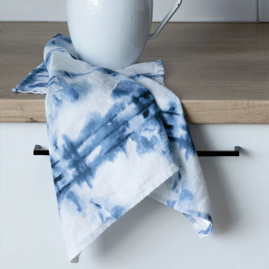 Leinen Geschirrtuch Farbverlauf 2er-Pack in Weiß+Blau Muster Farbverlauf von Linen Tales Größe 45x65 cm