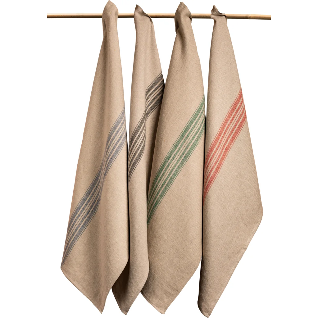 Leinen Geschirrtuch JARA 2er-Pack in Beige+Grün Muster Streifen von Erika Vaitkute Größe 43x70 cm