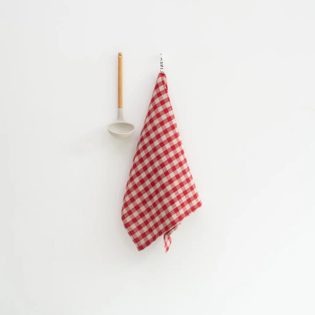 Leinen Geschirrtuch Karo 2er-Pack in Rot+Weiß Muster Karo von Linen Tales Größe 45x65 cm