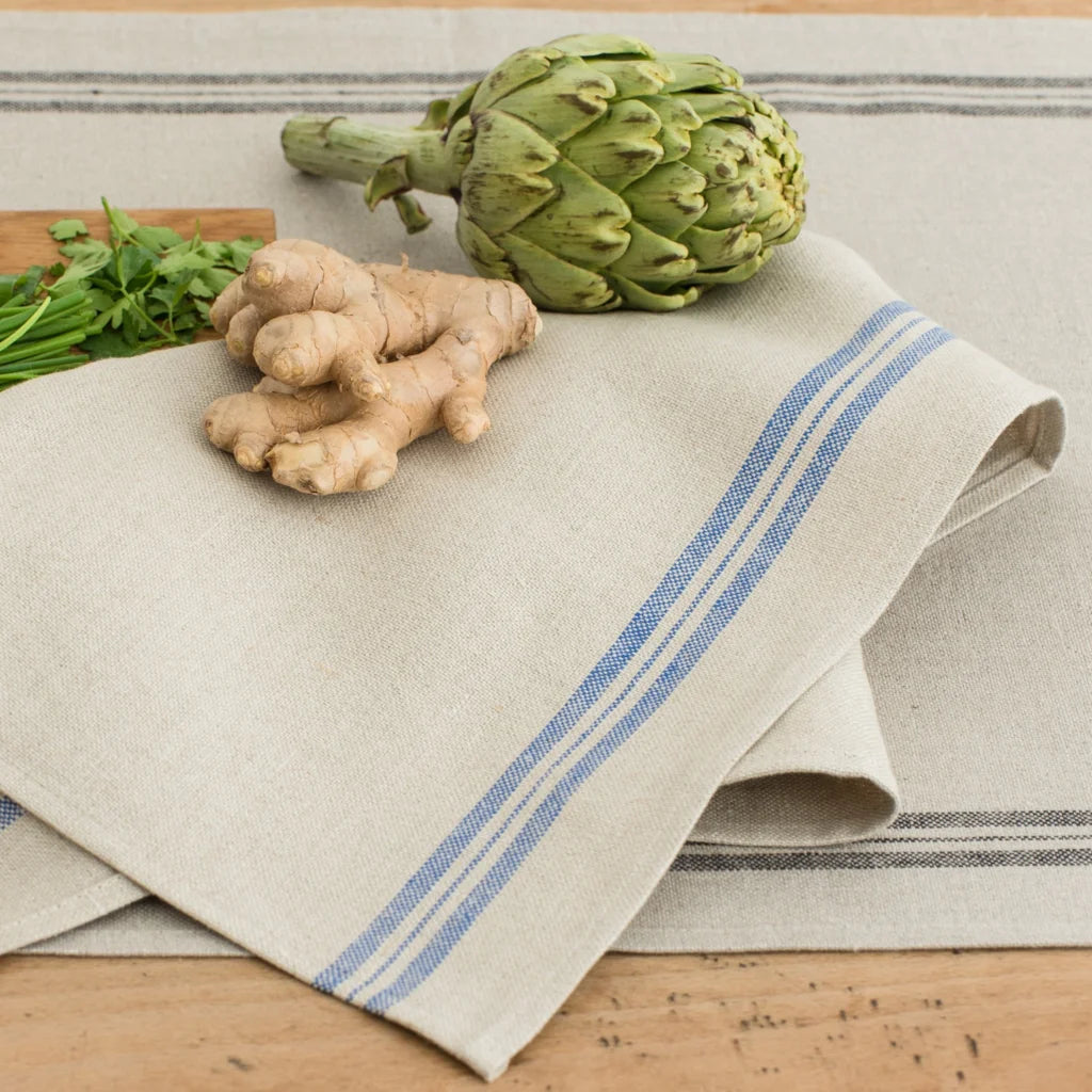 Leinen Geschirrtuch LANDHAUS 2er-Pack in Beige+Blau Muster Streifen von Erika Vaitkute Größe 47x70 cm