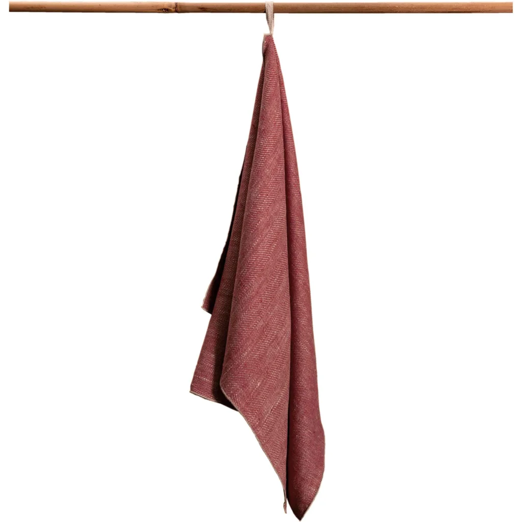 Leinen Geschirrtuch mit Fischgrät-Muster 2er-Pack in Dunkelrot+Beige Rot+Beige von Erika Vaitkute Größe 46x70 cm