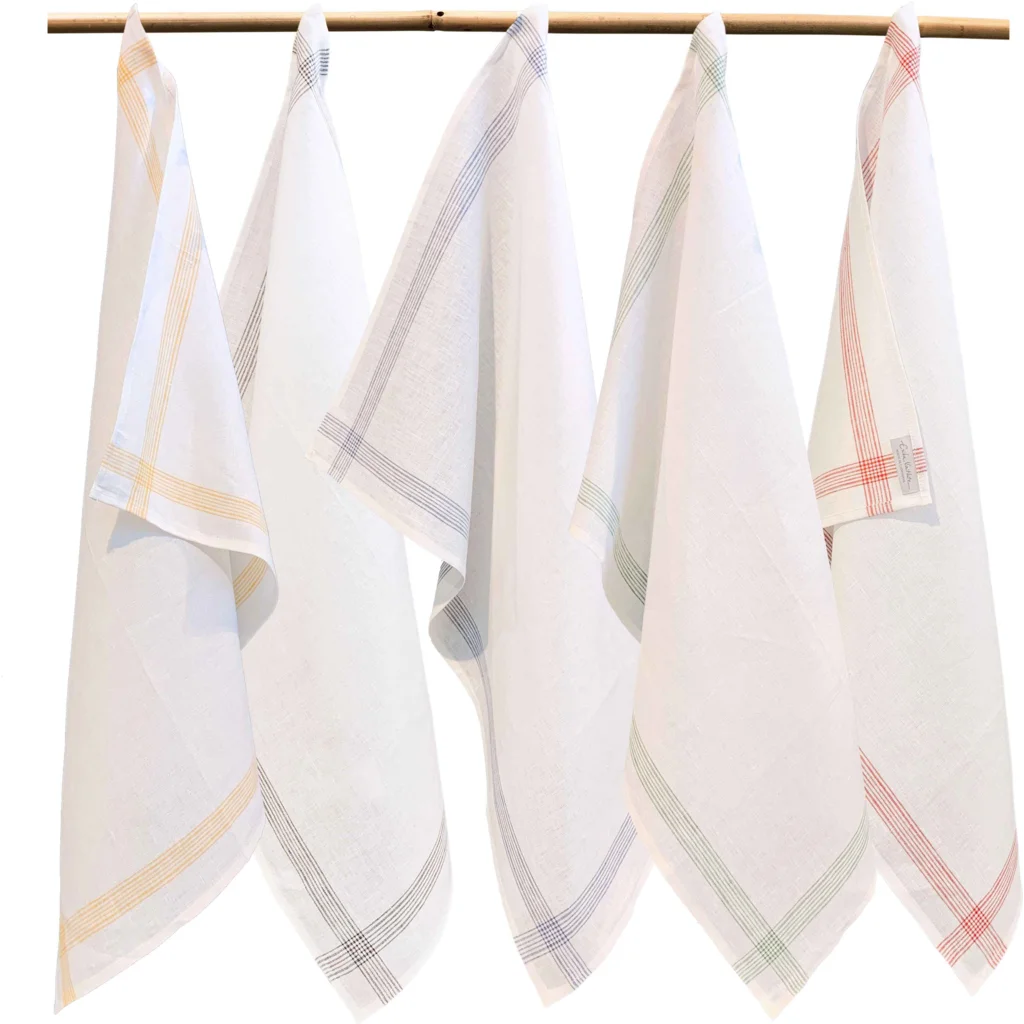 Leinen Geschirrtuch MONIS 2er-Pack in Weiß+Rot Muster Streifen von Erika Vaitkute Größe 47x70 cm