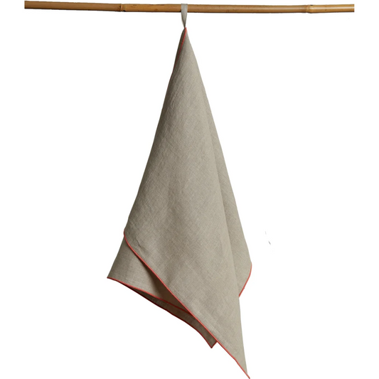 Leinen Geschirrtuch VILNIA beige mit bunter Umkettelung  2er-Pack in Beige+Koralle Beige+Orange von Erika Vaitkute Größe 47x70 cm
