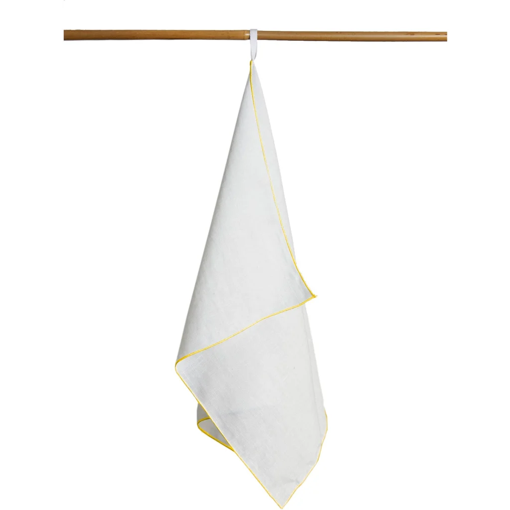 Leinen Geschirrtuch VILNIA weiß mit bunter Umkettelung  2er-Pack in Weiß+Gelb von Erika Vaitkute Größe 47x70 cm
