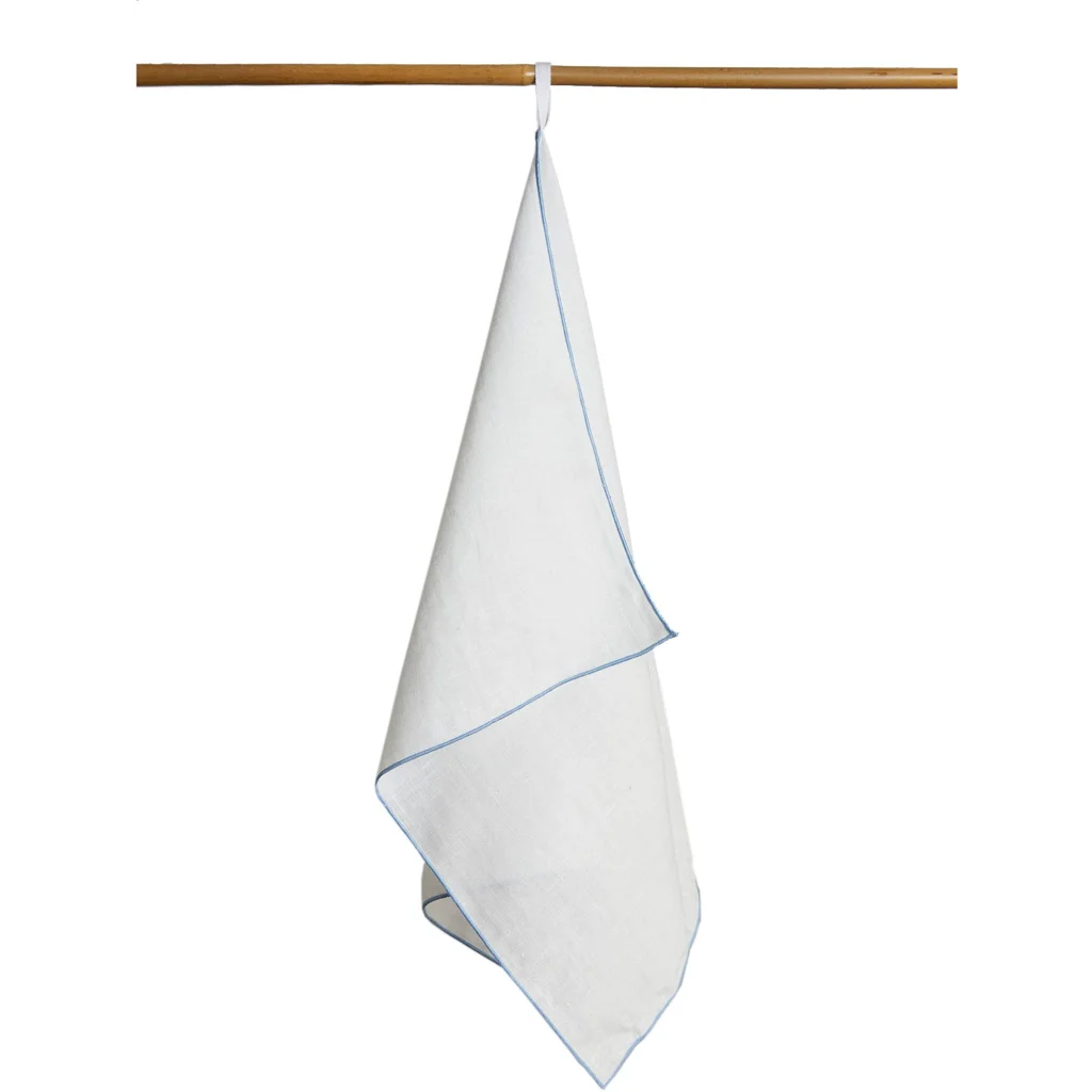 Leinen Geschirrtuch VILNIA weiß mit bunter Umkettelung  2er-Pack in Weiß+Hellblau Weiß+Blau von Erika Vaitkute Größe 47x70 cm