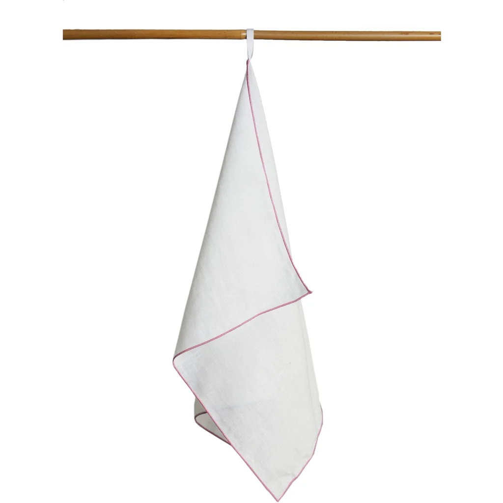 Leinen Geschirrtuch VILNIA weiß mit bunter Umkettelung  2er-Pack in Weiß+Rosa von Erika Vaitkute Größe 47x70 cm