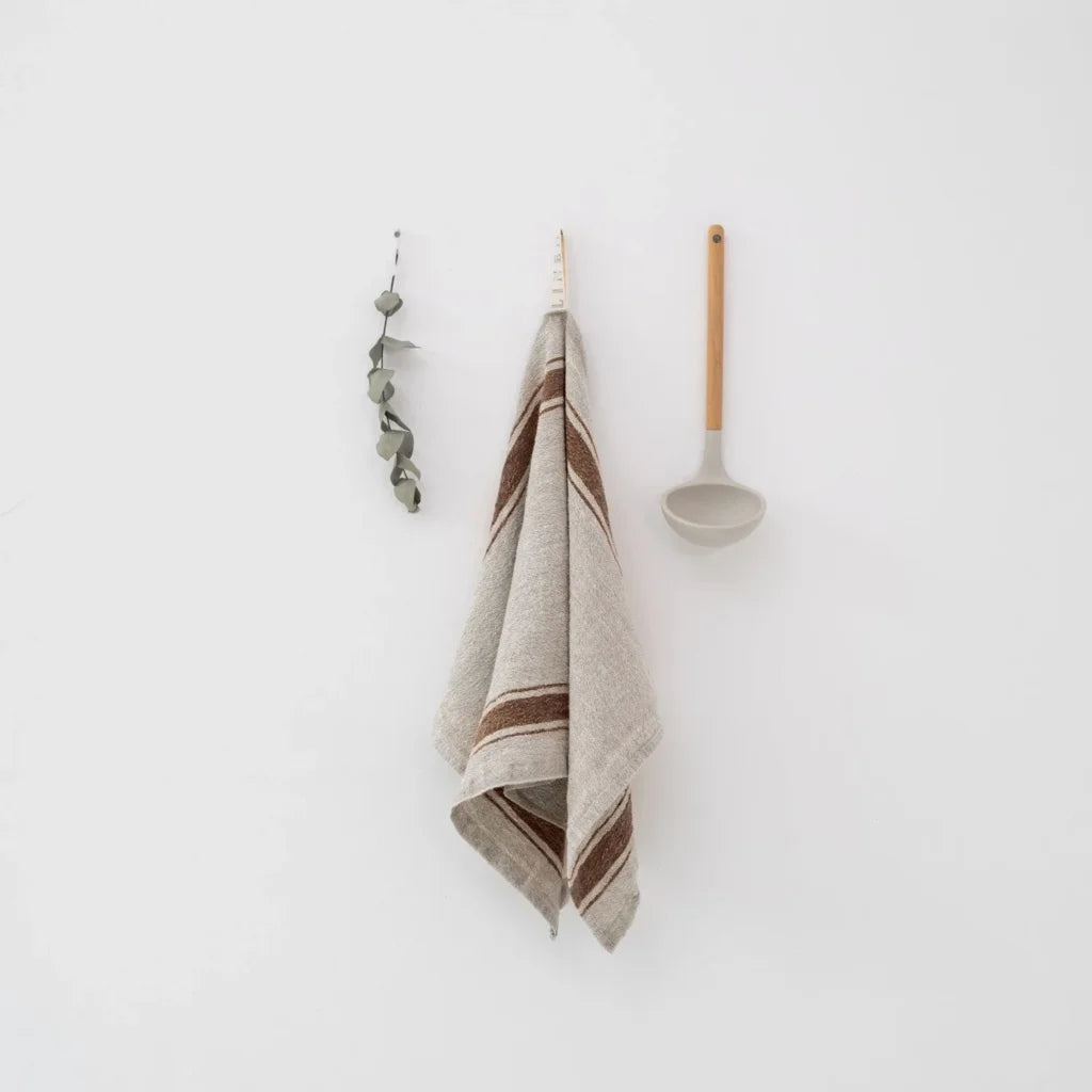 Leinen Geschirrtuch Vintage 2er-Pack in Creme+Mokka Creme+Braun Muster Streifen von Linen Tales Größe 40x65 cm