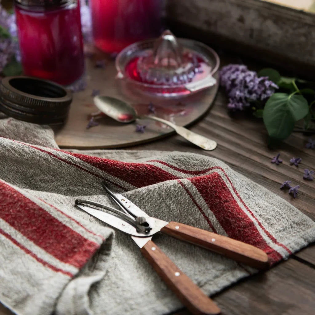 Leinen Geschirrtuch Vintage 2er-Pack in Creme+Rot Muster Streifen von Linen Tales Größe 40x65 cm