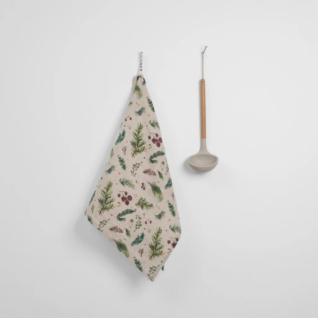 Leinen Geschirrtuch Winterbeeren 2er-Pack in Creme+Beere+Grün Muster Winterbeeren von Linen Tales Größe 45x65 cm