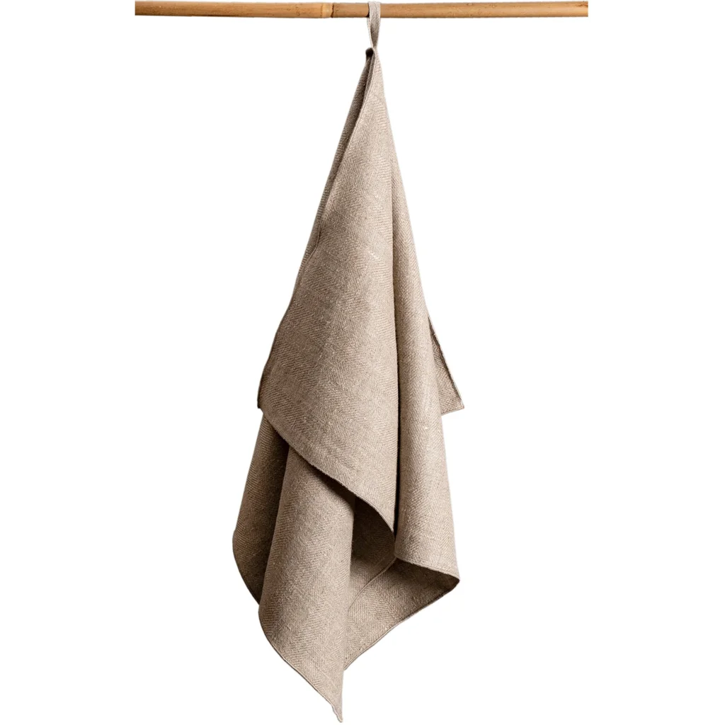Leinen Handtuch mit Fischgrät-Muster 2er-Pack in Beige+Beige von Erika Vaitkute Größe 46x70 cm
