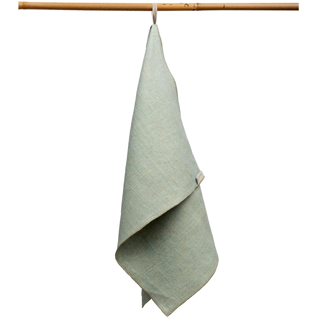 Leinen Handtuch mit Fischgrät-Muster 2er-Pack in Mint+Beige Grün+Beige von Erika Vaitkute Größe 46x70 cm