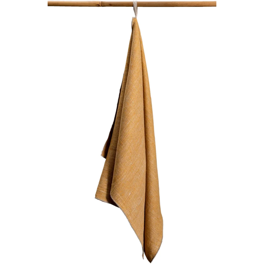 Leinen Handtuch mit Fischgrät-Muster 2er-Pack in Senfgelb+Beige Gelb+Beige von Erika Vaitkute Größe 46x70 cm