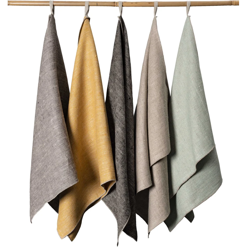 Leinen Handtuch mit Fischgrät-Muster 2er-Pack in Senfgelb+Beige Gelb+Beige von Erika Vaitkute Größe 46x70 cm