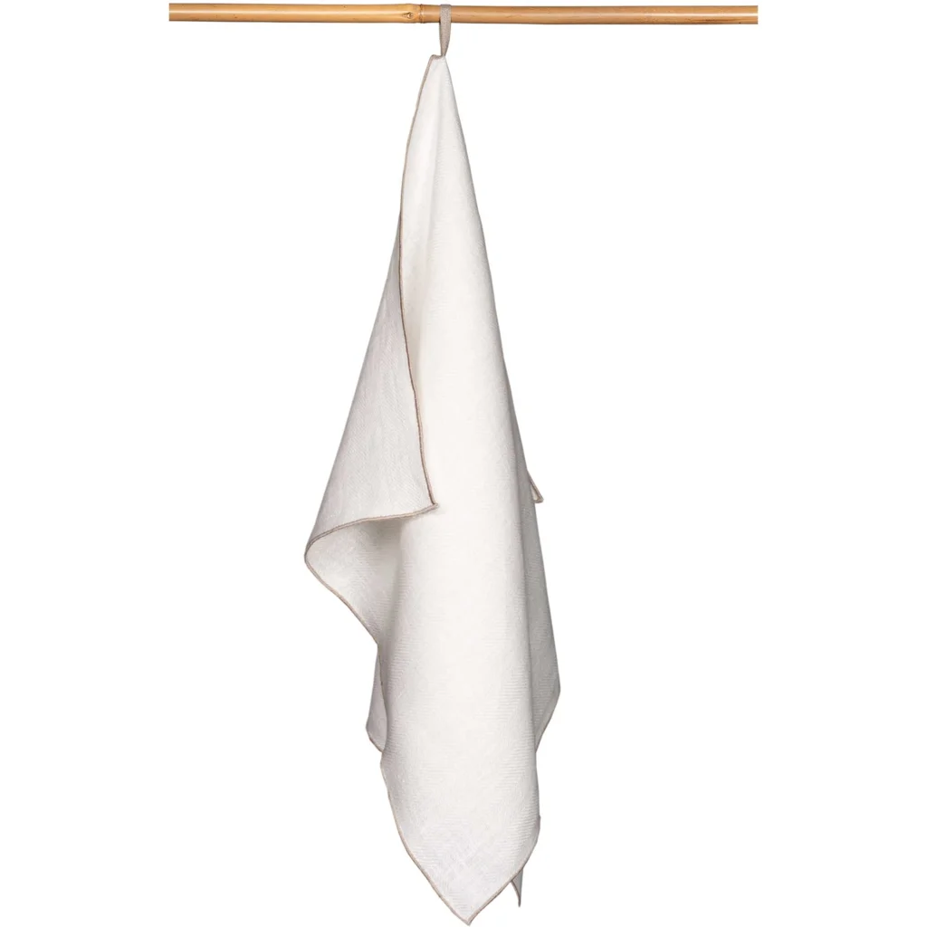 Leinen Handtuch mit Fischgrät-Muster 2er-Pack in Weiß+Beige von Erika Vaitkute Größe 46x70 cm
