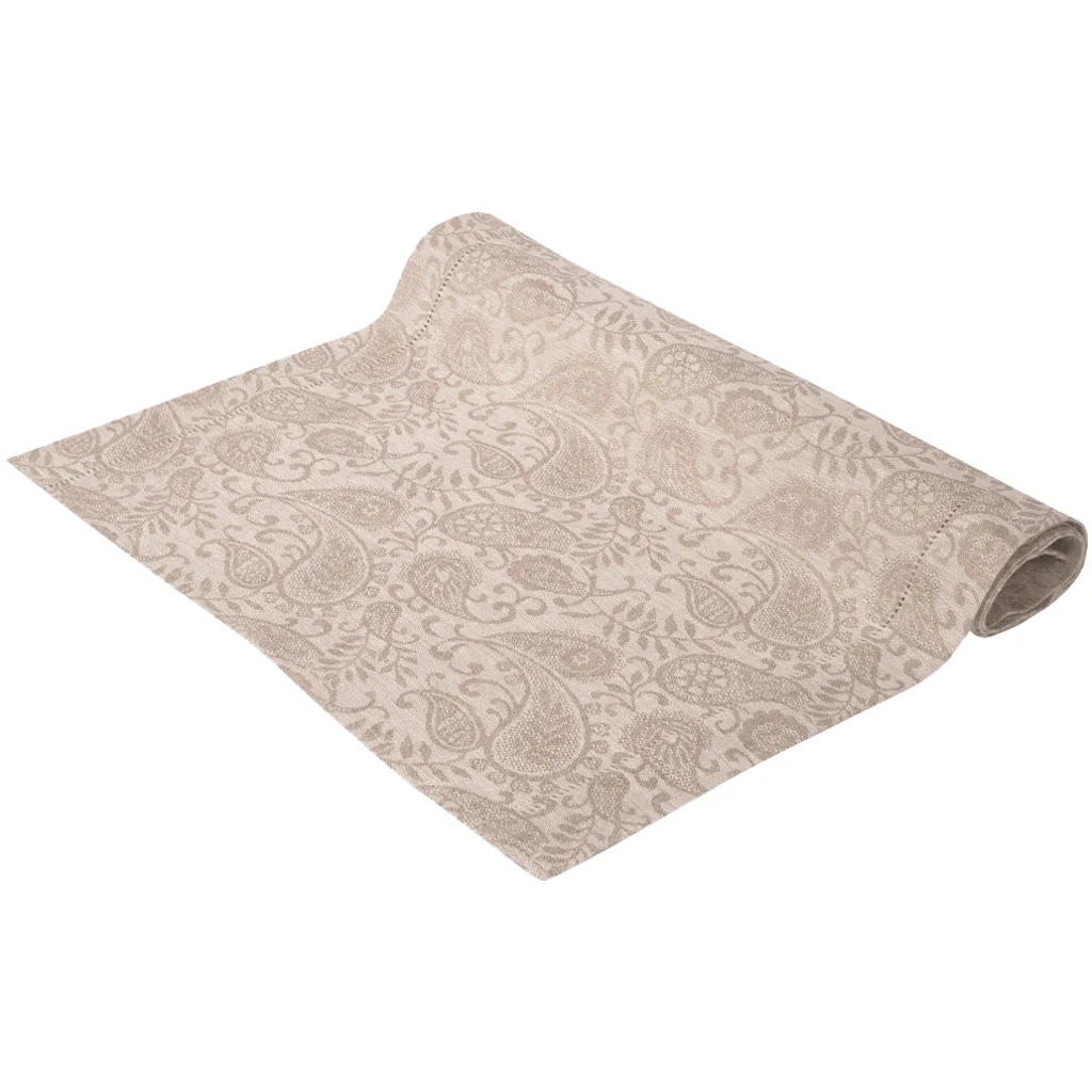 Leinen Jacquard Tischläufer AGILA in Beige Muster Paisley von Erika Vaitkute Größe 47x145 cm