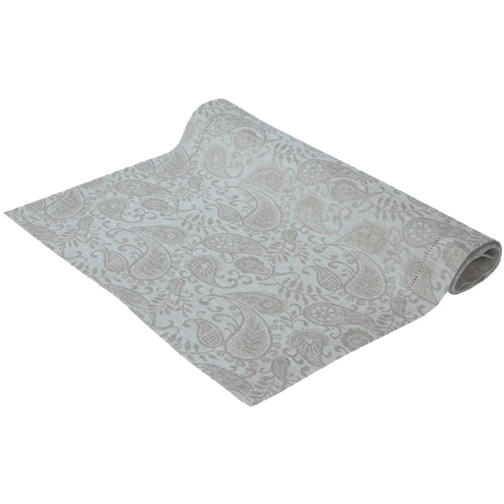 Leinen Jacquard Tischläufer AGILA in Hellblau Blau Muster Paisley von Erika Vaitkute Größe 47x145 cm