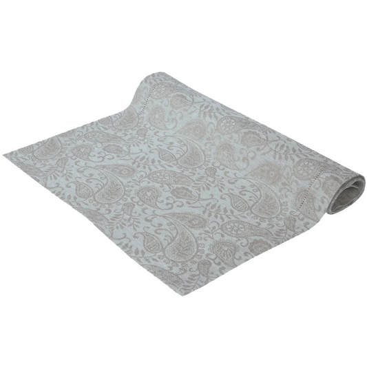 Leinen Jacquard Tischläufer AGILA in Hellblau Blau Muster Paisley von Erika Vaitkute Größe 47x145 cm