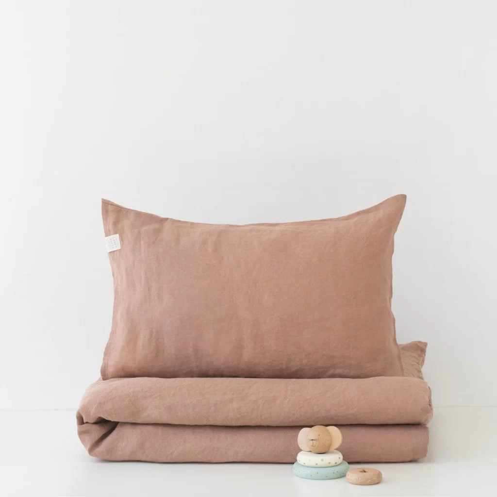 Leinen Kinder-Bettwäsche Garnitur in Apricot Orange von Linen Tales Größe 140x200 + 50x70 cm