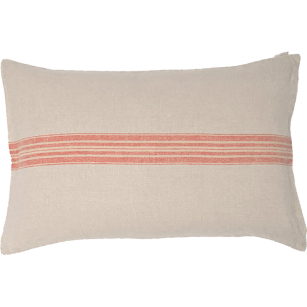 Leinen Kissenhülle JARA rechteckig 2er-Pack in Beige+Rot Muster Streifen von Erika Vaitkute Größe 40x60 cm
