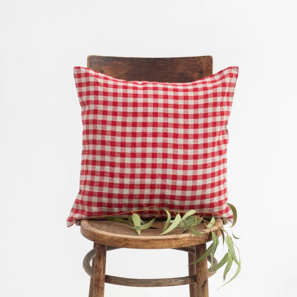 Leinen Kissenhülle Karo in Rot+Beige Muster Karo von Linen Tales Größe 40x60 cm