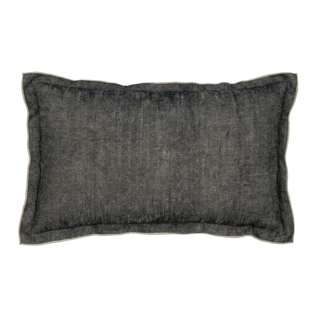 Leinen Kissenhülle mit Fischgrät-Muster rechteckig 2er-Pack in Schwarz+Beige Muster Fischgrät von Erika Vaitkute Größe 40x60 cm