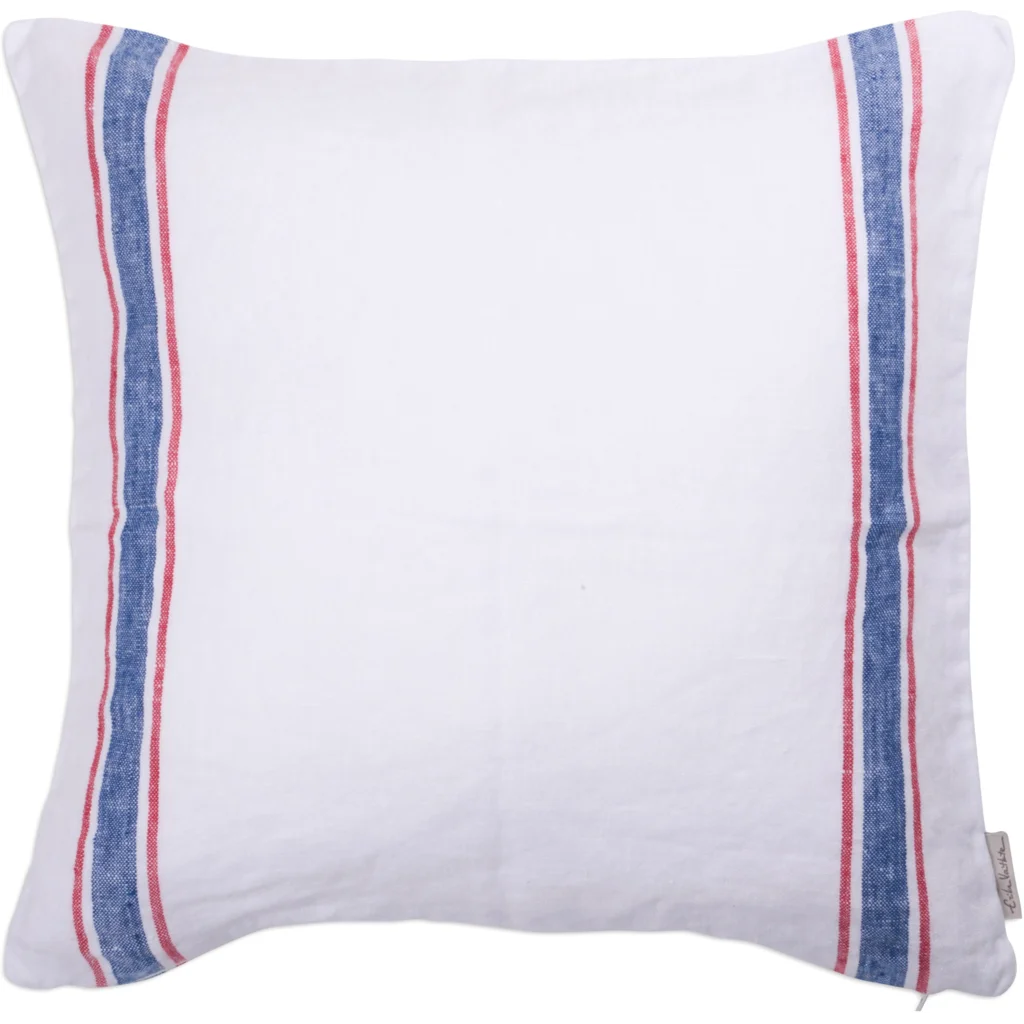 Leinen Kissenhülle VENTA 2er-Pack in Weiß+Blau+Rot Muster Streifen von Erika Vaitkute Größe 40x40 cm
