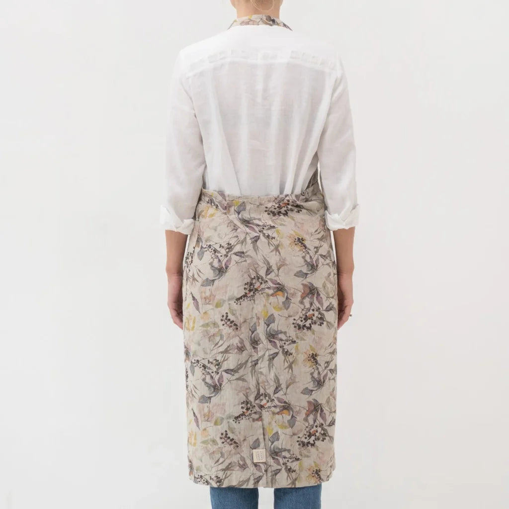 Leinen Kochschürze Blumen in Creme+Flieder+Gelb Creme+Lila+Gelb Muster Blumen von Linen Tales Größe 100 cm breit+ 98 cm lang