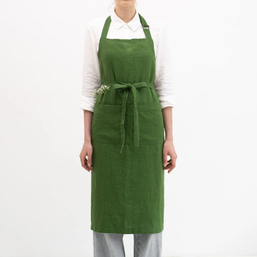 Leinen Kochschürze in Grün von Linen Tales Größe 100 cm breit+ 98 cm lang
