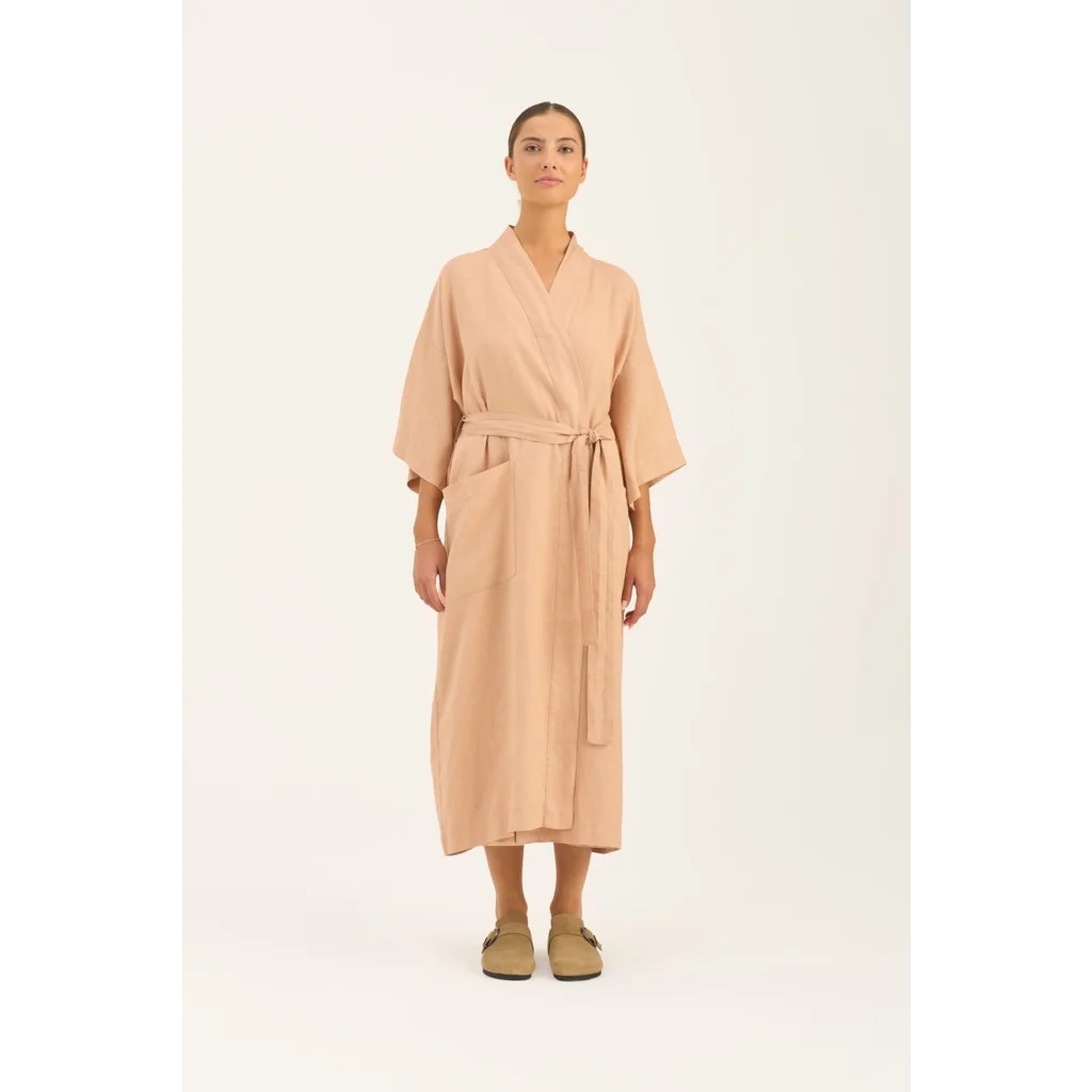 Leinen Morgenmantel in Apricot Orange von Linen Tales Größe S+M