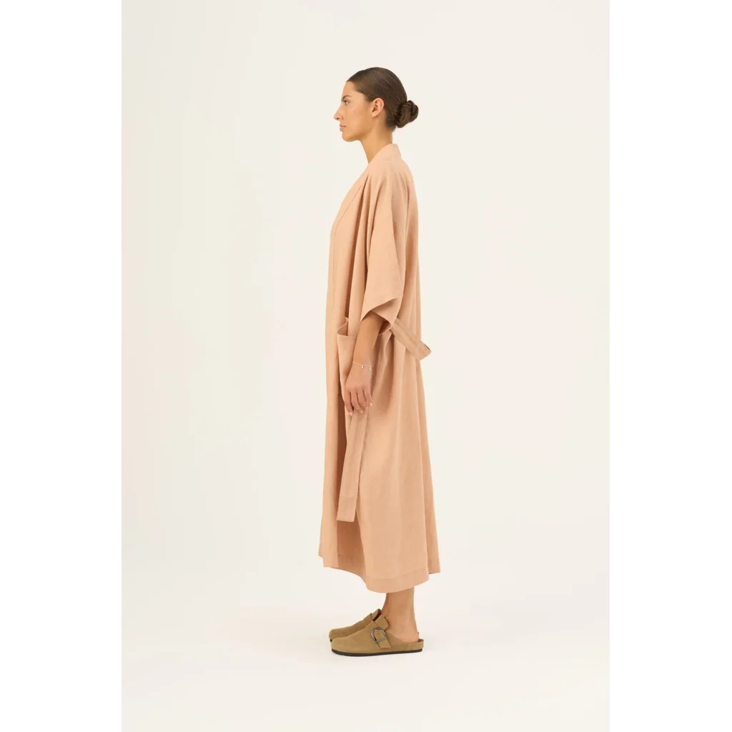 Leinen Morgenmantel in Apricot Orange von Linen Tales Größe S+M